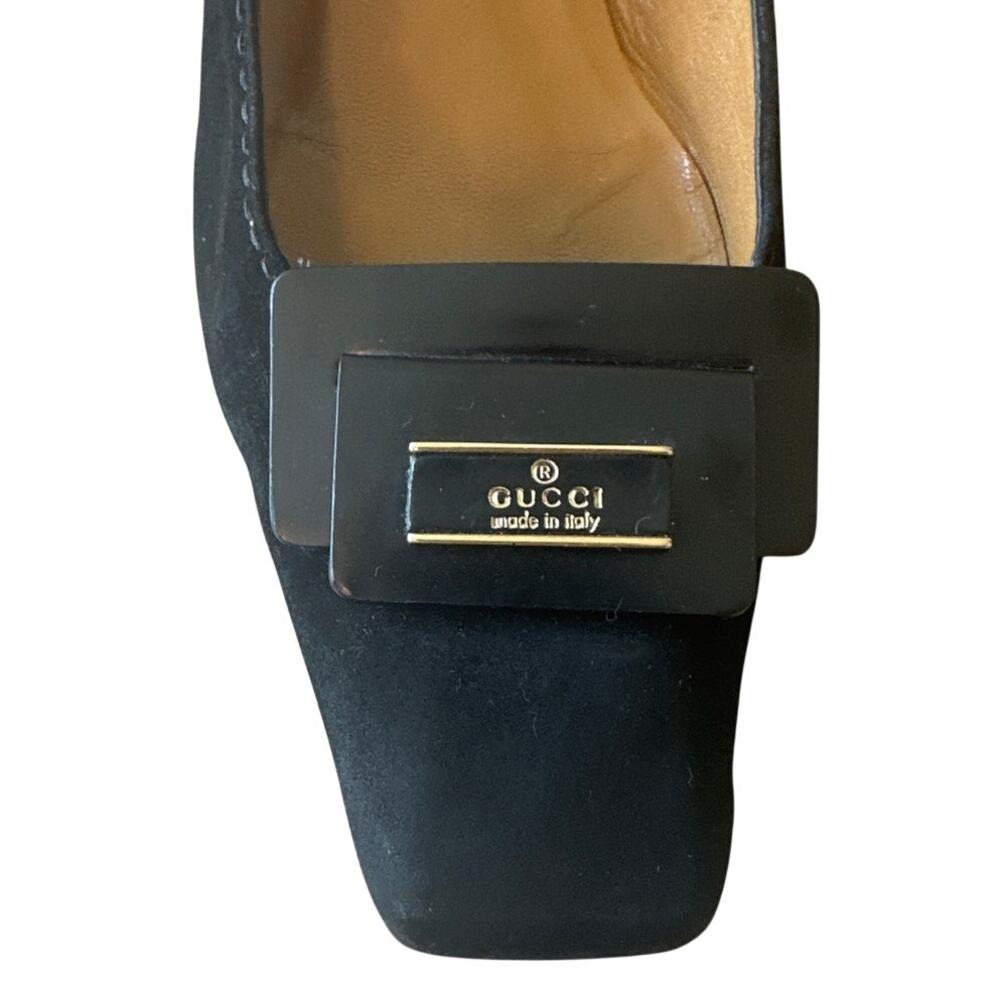 Vintage Gucci Black Suede Square‎ Toe Kitten Heels Logo 36 - Picture 14 of 16